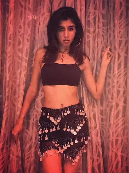 Feeling the mood with this red lighting for my belly dance fusion piece.