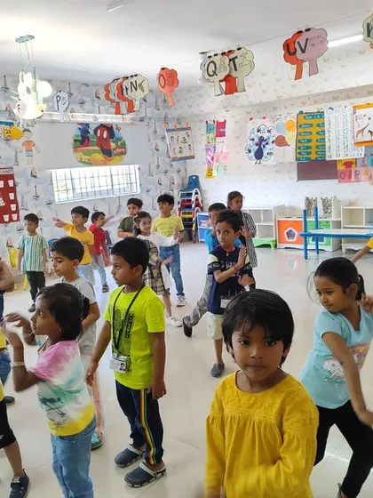 A classroom full of energy as our summer campers participate in a lively dance session.