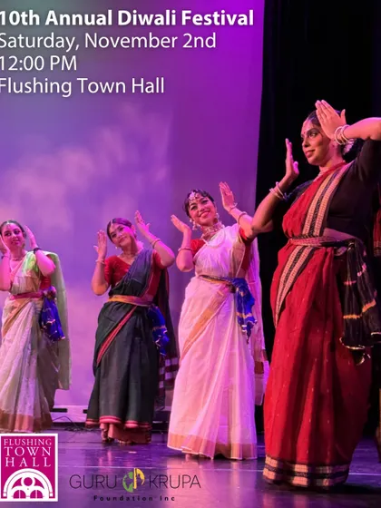 The flyer for the 10th Annual Diwali Festival at Flushing Town Hall. I love playing these all-ages events that feature workshops, dance dramas, and a big dance party for the whole family.