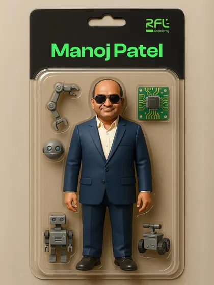 Meet our mentors, the heroes behind our students' success. This creative action figure represents Manoj Patel, one of the key figures guiding our young innovators.