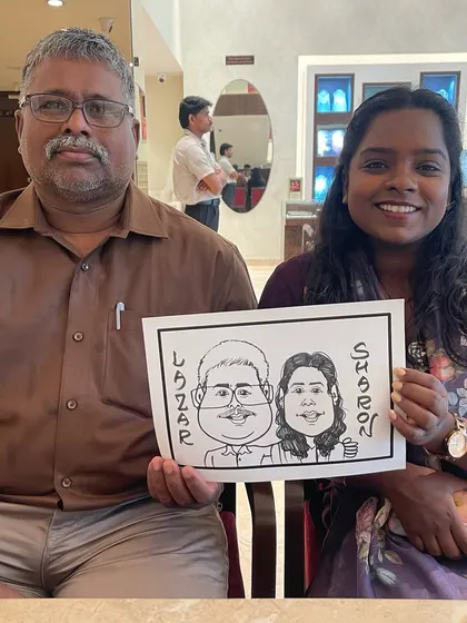 A lovely couple caricature for Lazar and Sharon. This classic style is perfect for weddings, anniversaries, and parties.