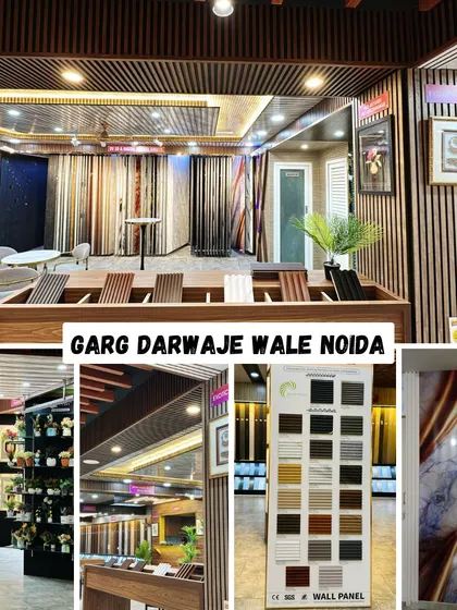 A collection of images showing our diverse product range, including sample boards for wall panels and displays of UV marble sheets.