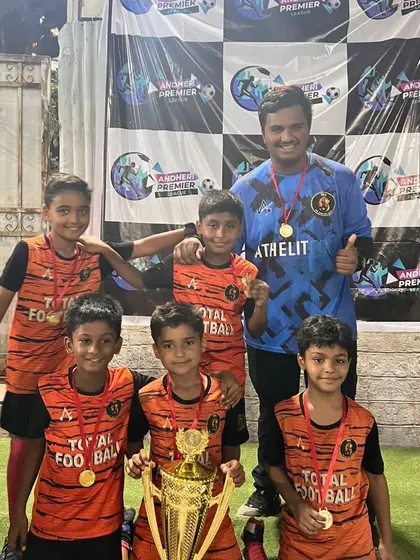 The U10 team celebrating their championship win at the Andheri Sports Complex.