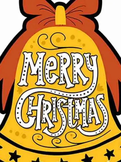 A classic wooden "Merry Christmas" hanging decoration shaped like a jingle bell. It's a durable and reusable piece for your annual Christmas decorating.