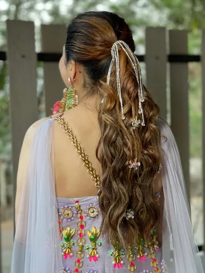 Another view of the decorated ponytail. I used different elements to create a hairstyle that tells a story and perfectly matches the fun, festive theme.