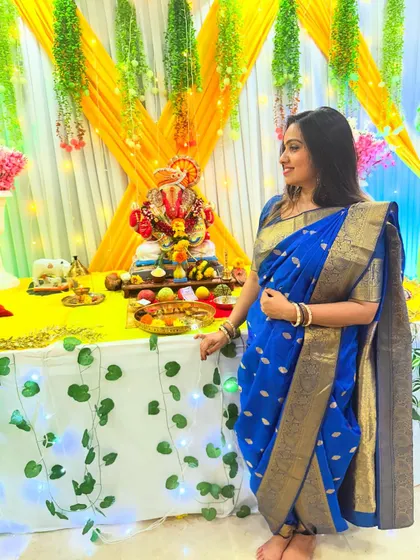 The complete look of the dhoti drape, which is both traditional and flattering.