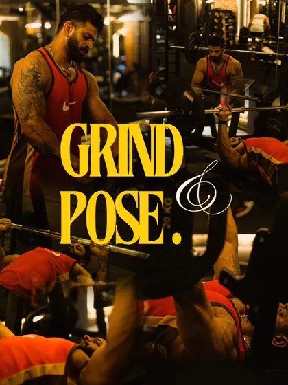 It's all about the grind and the pose. This graphic captures the dual nature of bodybuilding: the hard work in the gym and the art of displaying the results.