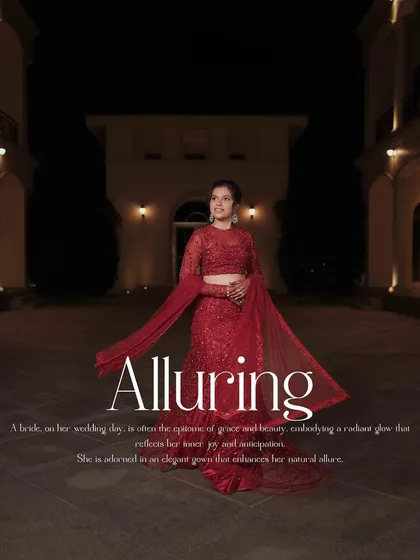 A bride, radiant in her red reception gown, stands as a symbol of grace and anticipation. My goal with cinematic portraits like this is to create a timeless image that feels like a still from a beautiful film.