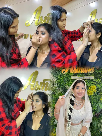 Another example of our step-by-step teaching method, resulting in a beautiful Nikkah bride. Students see the entire transformation up close.