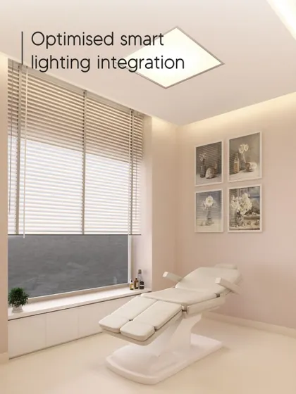 Optimized smart lighting integration is another pillar of luxury wellness. This treatment room uses lighting that can be adjusted to enhance comfort and support the patient's circadian rhythms.