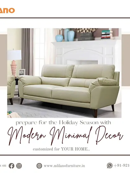Prepare for any occasion with our modern, minimal decor. This off-white leatherette sofa is a timeless piece that can be customized for your home.