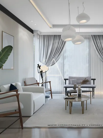A full view of the residence lounge, showing a balanced arrangement of contemporary furniture. The mix of armchairs and sofas provides flexible seating, perfect for both relaxing and socializing.