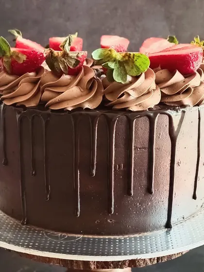 A full view of the 'death by chocolate' cake, a true indulgence for any chocolate lover.
