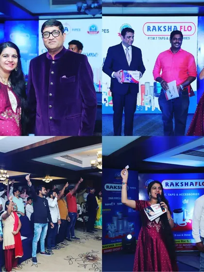 This collage captures the vibrant energy of the Raksha Pipes dealership meet. I had the privilege of hosting for 200 delegates from across India, using my multilingual skills in English, Hindi, and Tamil to connect with everyone in the room.