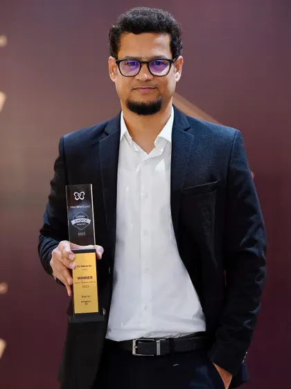 Another shot with my award. This recognition fuels my passion for creating the best possible party experience for every wedding.