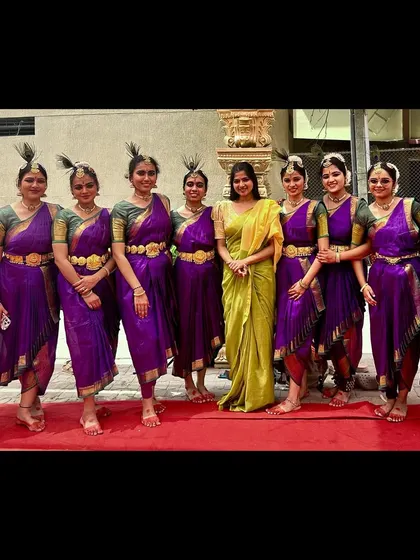 With the wonderful dancers of RVCE after they secured first place at a fest with my choreography. It was a beautiful experience to guide these talented students and see their hard work pay off on stage.