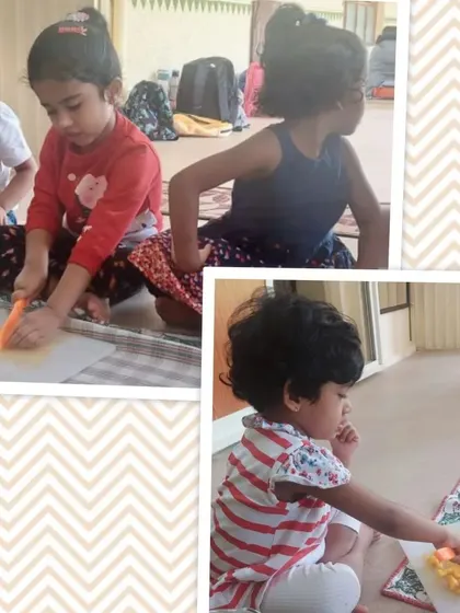 A collage of moments from our mango-themed cooking sessions, where children learned to peel, slice, and prepare delicious mango treats like milkshakes and cheesecake.