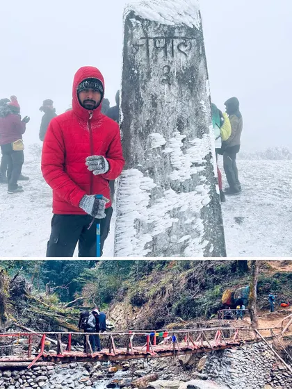 An international trek like no other. The trail often crisscrosses the border between India and Nepal, marked by simple stone pillars, and includes crossing scenic mountain bridges.