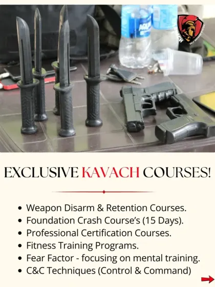 A look at our exclusive courses, including weapon disarm, fear factor control, and C&C (Control & Command) techniques. The dummy weapons show our focus on realistic threat scenarios.