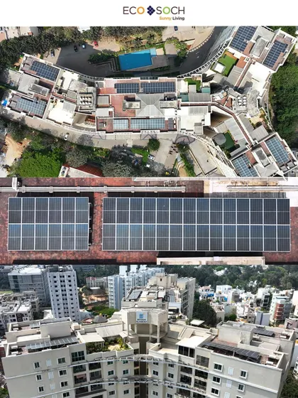 Top-down views of solar panels installed on complex roof structures, demonstrating our ability to capture technical details for solar energy clients.