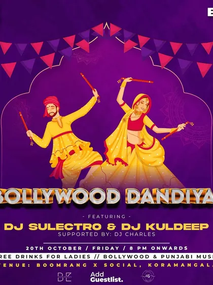 Another Dandiya night poster, this time for a Bollywood Dandiya event at Boomrang. I often collaborate with other talented DJs to create a diverse and exciting musical night.
