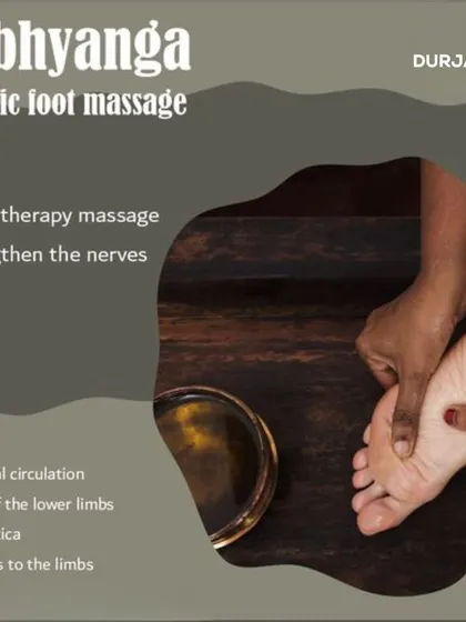 Padabhyanga is an Ayurvedic therapy massage designed to strengthen the nerves in the feet. It improves circulation, relieves fatigue in the lower limbs, and can even help prevent sciatica.