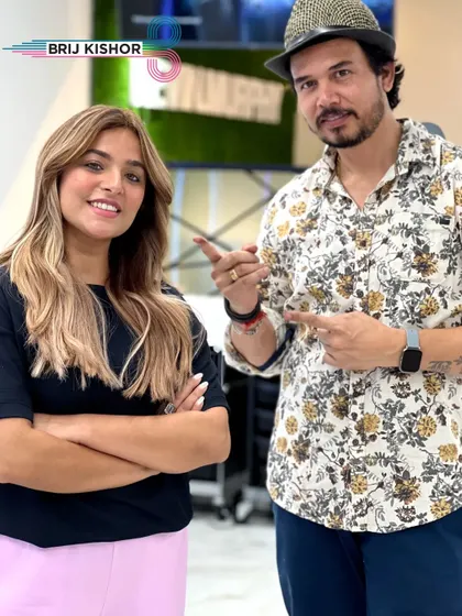 Posing with the client after her creamy peach ash blonde transformation. A happy client with a unique, beautiful color is always the goal.