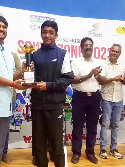 Lal Sai Samit bringing home the gold for Karnataka at the 77th South Zone Inter-State Badminton Championships. It is an honor to see our players succeed on the zonal stage.