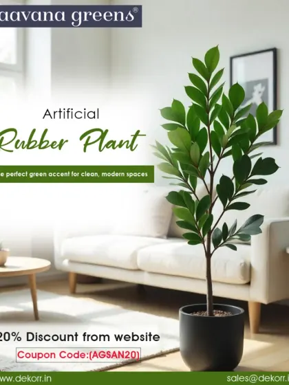 No sunlight? No worries! Our artificial Rubber Plant is the perfect green accent for clean, modern spaces, bringing life and freshness to any room.