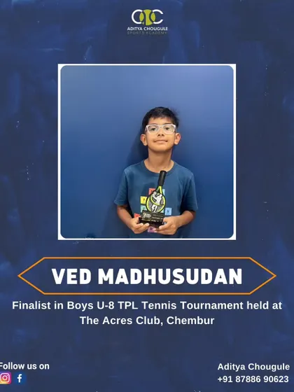 We celebrate Ved Madhusudan, a finalist in the Boys U-8 TPL Tennis Tournament. His success is a testament to his hard work and our coaching.