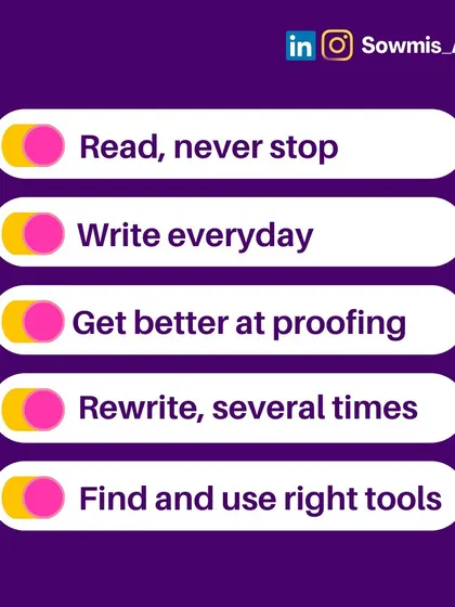 The five key steps to becoming a better writer: Read constantly, write every day, proof your work, rewrite fearlessly, and use the right tools.