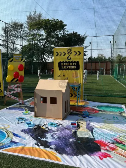 The 'Hard Hat Painters' station, where little builders could get creative and paint their own cardboard house.
