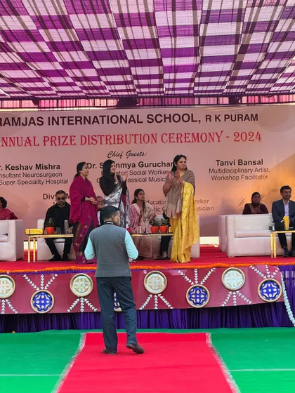 It was an honor to be invited back to my alma mater, Ramjas International School, as a Chief Guest. Here I am on stage during the prize distribution ceremony.