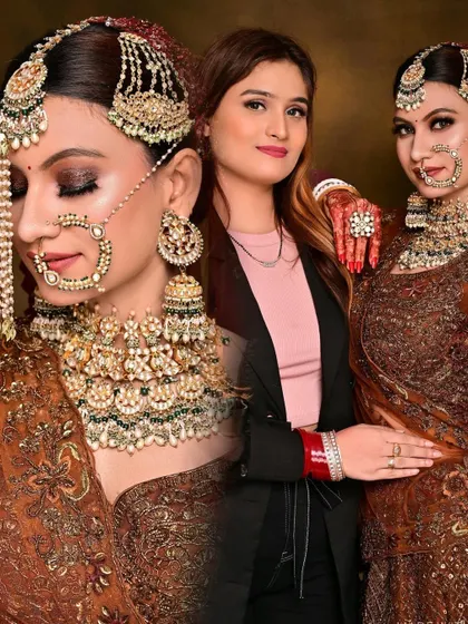 A stunning bronze bridal look. This collage shows the student's pride in her work, and she should be proud of this gorgeous result.