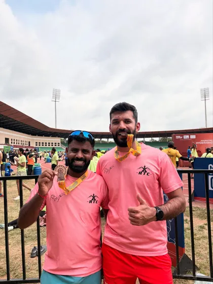 "Do bhai dono tabahi!" My brother and I after finishing the Hyderabad Full Marathon. A proud moment for both of us.