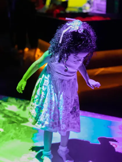 The interactive floor changes colors and patterns with every movement, making it a magical place to play.