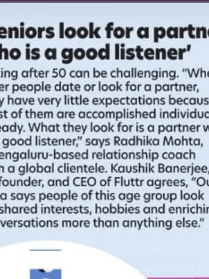 For The Times of India, I shared that when people date after 50, they often have simpler expectations. They are accomplished individuals looking for a partner who is, above all, a good listener.