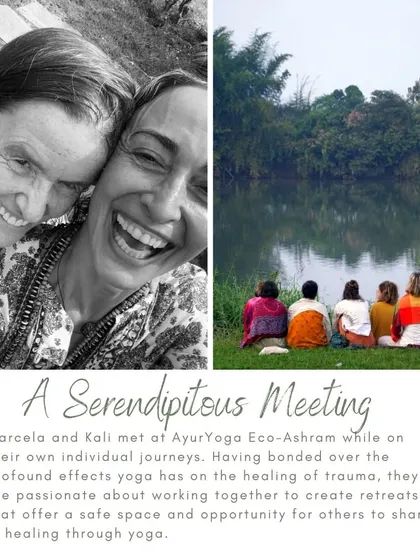 Captions will provide specific details about each retreat, its facilitators, and the daily activities, as seen in the media (e.g., "Learn the theory of Qigong and Traditional Chinese Medicine," "A serendipitous meeting at our ashram led to the creation of our Yin Yang Yoga retreat," "Daily offerings at our Bhakti retreat include kirtan and ecstatic dance.").
