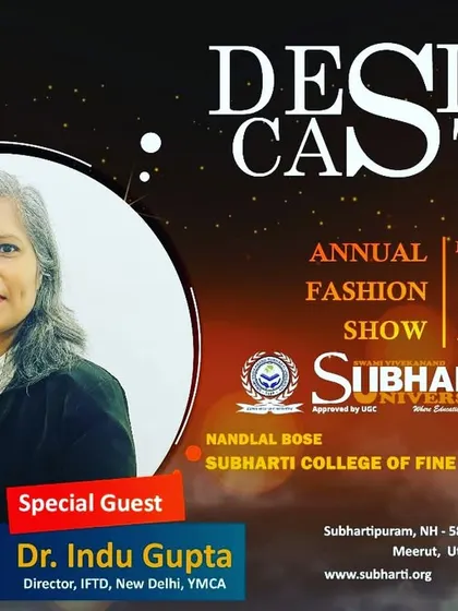We are proud to share that our IFTD Director, Dr. Indu Gupta, was invited as a Special Guest for the 'Design Castle 2025' annual fashion show at Subharti University.