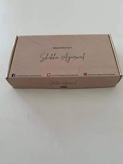 The packaging for my Shikha Agarwal Draping Kit. It makes for a wonderful and thoughtful gift for any saree lover.