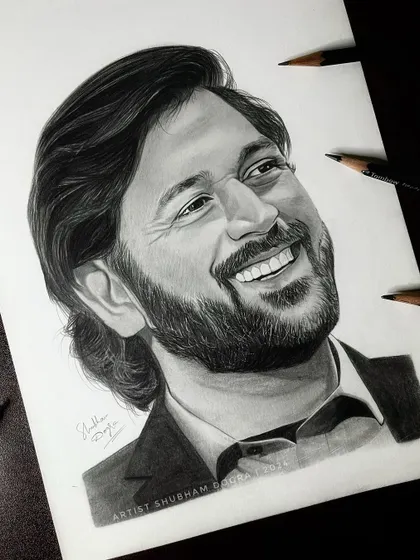 A detailed pencil sketch of the legend, MS Dhoni. I focused on capturing his warm smile and the wisdom in his eyes, a tribute to a player who has inspired millions.