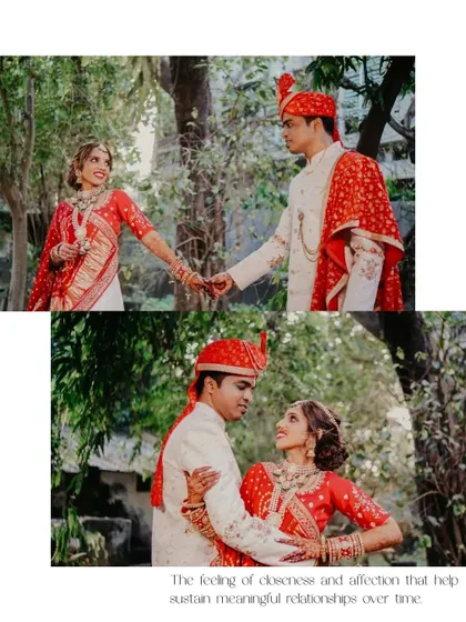 A collage showing the couple holding hands and in a gentle embrace. These outdoor shots have a natural, romantic feel that contrasts with indoor ceremony photos.