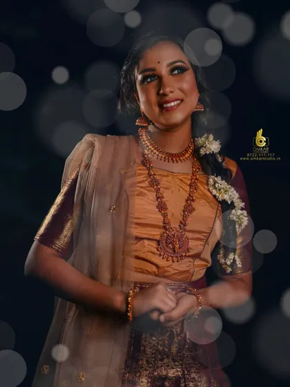 A dreamy studio portrait where we've added a bokeh effect to create a magical atmosphere. The subject's upward gaze and soft smile give the image a hopeful and romantic quality, perfect for capturing the spirit of a celebration.