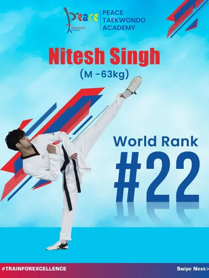 Nitesh Singh, World Rank #22, displays the form that has made him one of India's top Taekwondo athletes. His success is a benchmark for excellence at our academy.