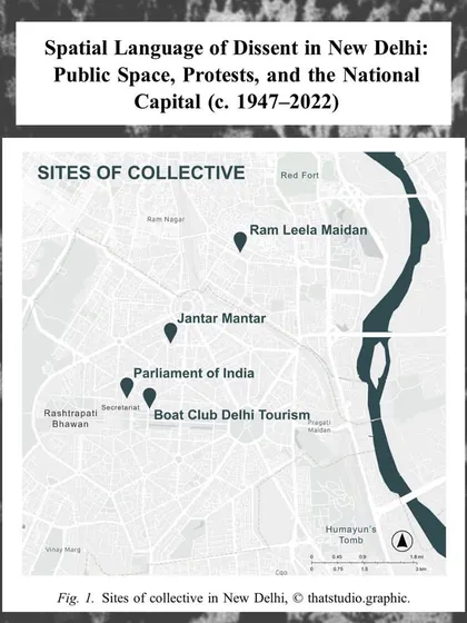 A map showing the key sites of collective protest in New Delhi. My walks on this theme explore the spatial politics of dissent, from the Parliament of India to designated protest sites like Jantar Mantar.
