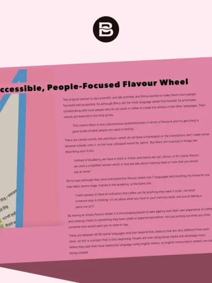 This part of the article talks about our goal to create an accessible, people-focused flavor wheel that uses local references.