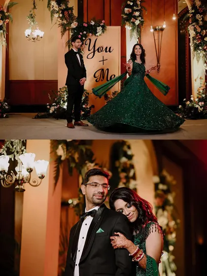 A collage showing the bride's twirl and an intimate moment from the reception.