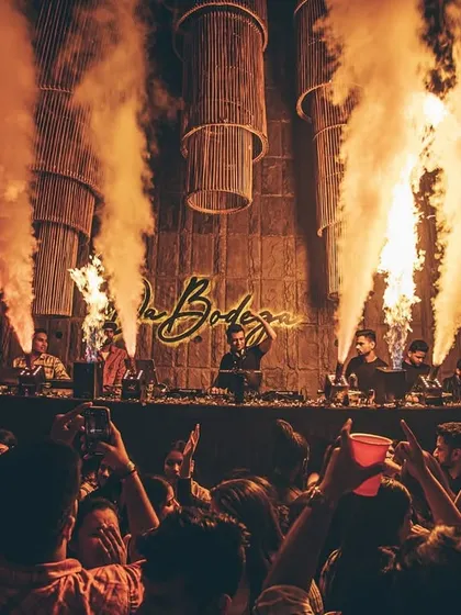 A full view of the stage production with multiple pyro jets. This level of visual excitement is what I aim to deliver at every large-scale event.