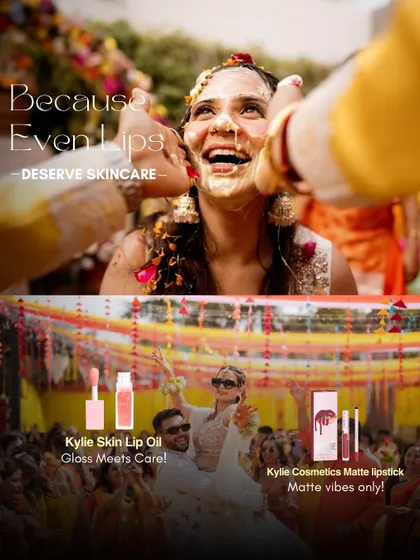 Even lips deserve skincare, especially during a long wedding event. We used a nourishing lip oil and a long-lasting matte lipstick to keep her pout perfect.