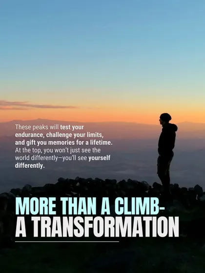 More than a climb, it's a transformation. The sun sets over the mountains, reminding us that these journeys test your limits and change how you see yourself.